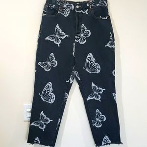 PacSun Black High Rise Straight Jeans with Butterflies Size 31